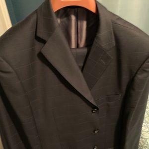 Blue 3 button WindowPane Suit, cuffed pants.